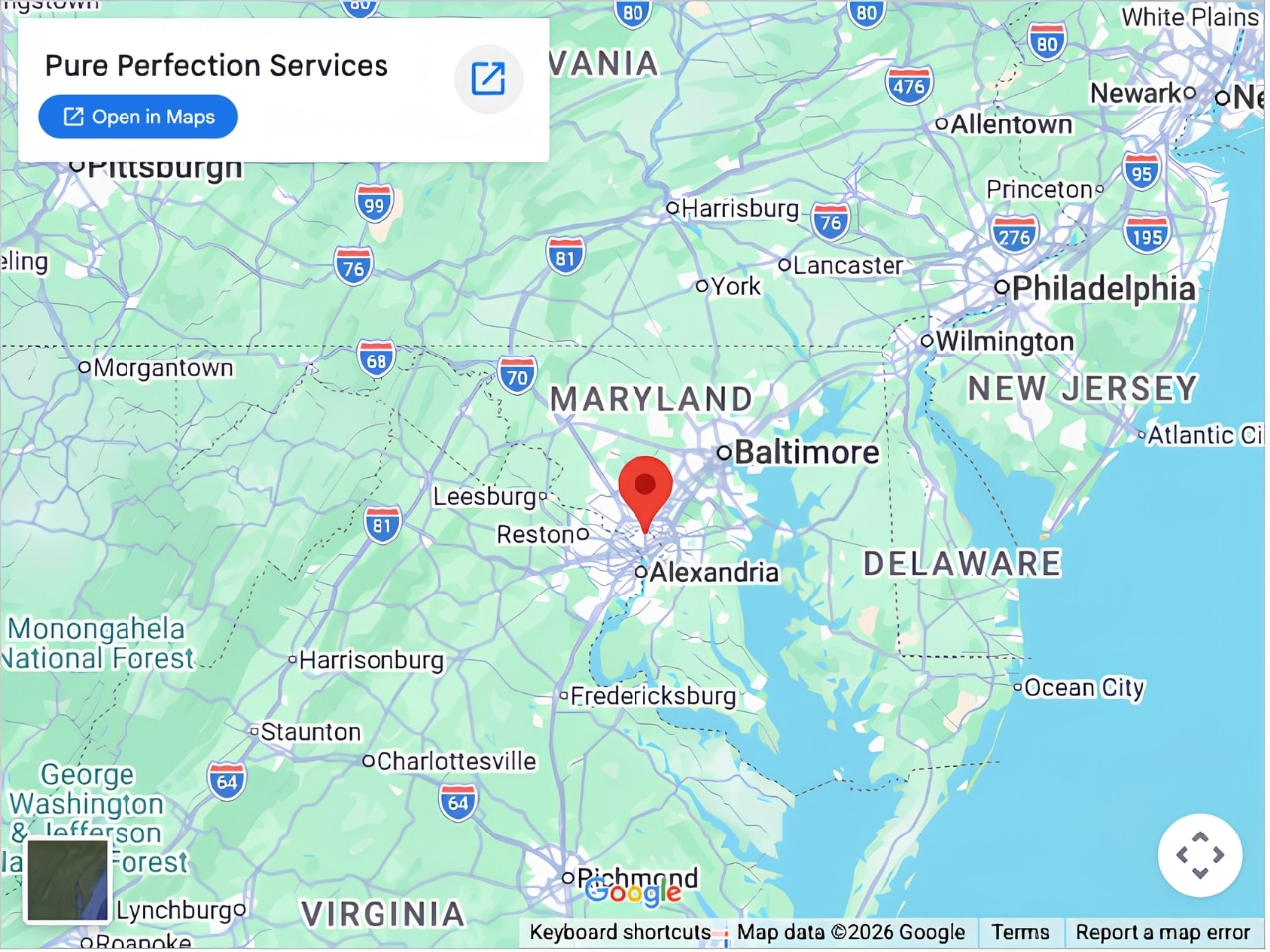 Google Map for Pure Perfection Services in Central Maryland